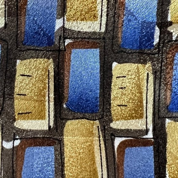 J. Garcia Fifty-Four Gold Blue Rectangles Geometric Silk Collection Neck Tie Gif - Picture 2 of 10